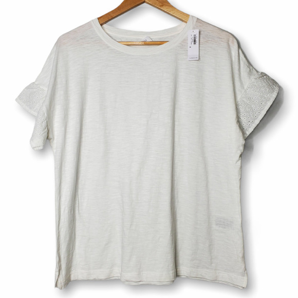 Old Navy Eyelet Cuff Short Sleeve Tee White Sz M - Picture 1 of 7